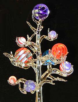 Glass marble tree with marbles by Chuck Pound
